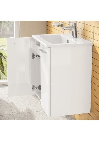 Ardea 69563 Banyo Dolabı Seti, Kapaklı, 60 cm, Parlak Beyaz