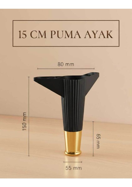 Puma 15 cm Siyah-Altın 6'lı Set Mobilya Kanepe Tv Ünitesi Dolap Konsol ve Destek Ayağı modelleri