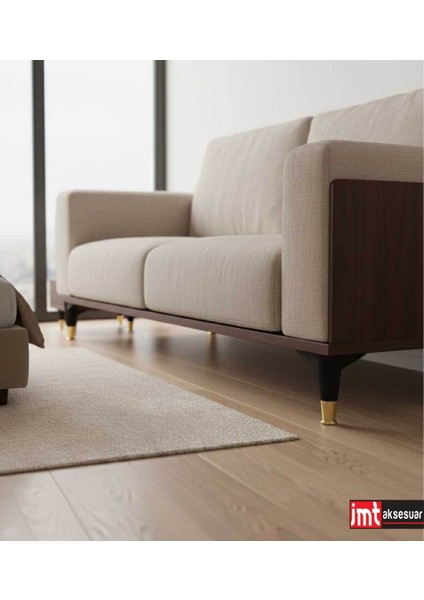 Puma 15 cm Siyah-Altın 6'lı Set Mobilya Kanepe Tv Ünitesi Dolap Konsol ve Destek Ayağı