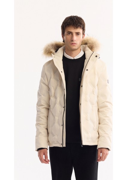 Erkek Kırık Beyaz %100 Kaz Tüyü Su İtici Rüzgar Geçirmez -10°C Dayanıklı Şişme Mont A52Y6166