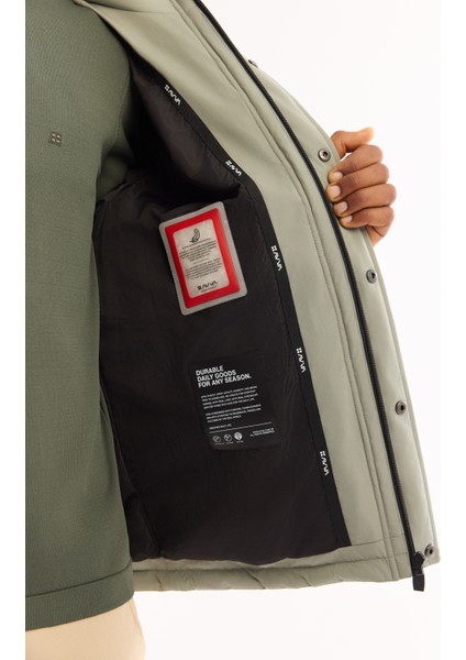 Erkek Nil Yeşili Kapüşonlu %100 Kaz Tüyü Su İtici Rüzgar Geçirmez -10°CDayanıklı Mont A52Y6166