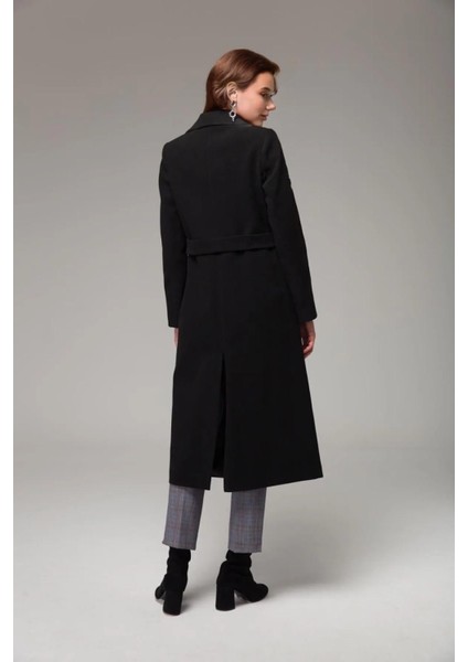 Tam Boy Beli Kuşaklı Kaşmir Kaşe Kaban