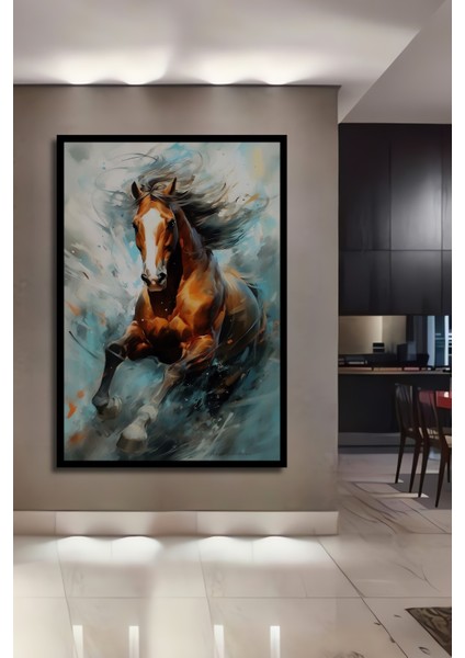 Soyut Suluboya Görünümlü At Sanat Tablosu Ahşap Dekoratif Tablo Dikdörtgen Tablo fiyatları