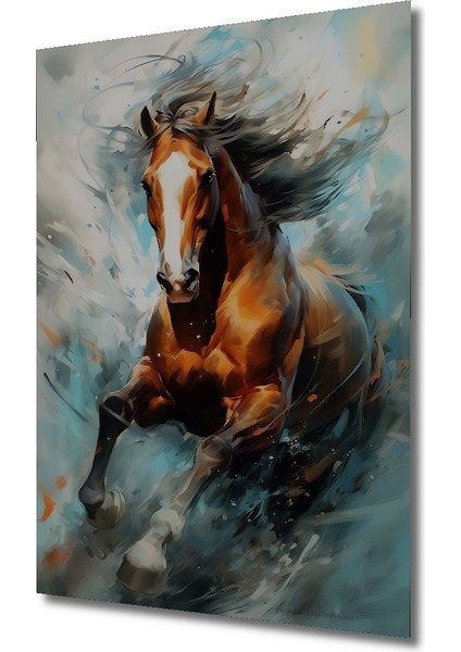 Soyut Suluboya Görünümlü At Sanat Tablosu Ahşap Dekoratif Tablo Dikdörtgen Tablo modelleri