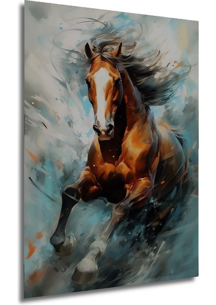 Soyut Suluboya Görünümlü At Sanat Tablosu Ahşap Dekoratif Tablo Dikdörtgen Tablo fırsatları