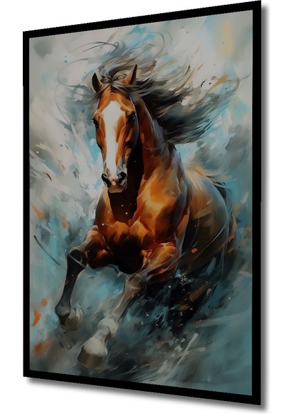 Soyut Suluboya Görünümlü At Sanat Tablosu Ahşap Dekoratif Tablo Dikdörtgen Tablo indirimleri
