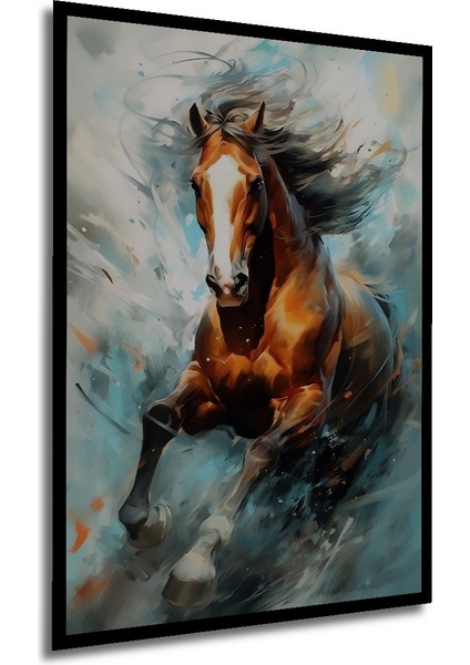 Soyut Suluboya Görünümlü At Sanat Tablosu Ahşap Dekoratif Tablo Dikdörtgen Tablo