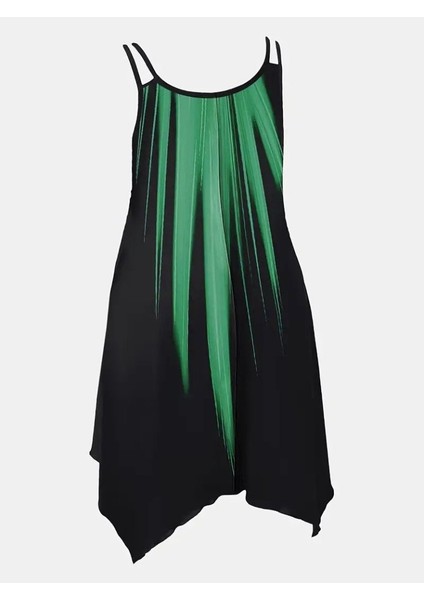 Kadın Askılı Yuvarlak Yaka Asimetrik Detaylı Desenli Süprem Elbise indirimleri