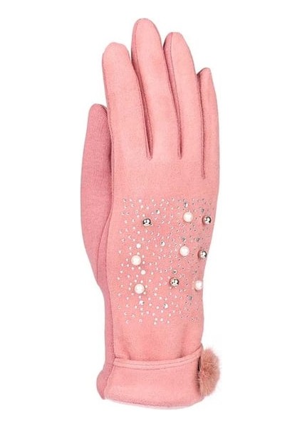 Kadın Taşlı Süet Dokunmatik Eldiven Pembe fiyatları
