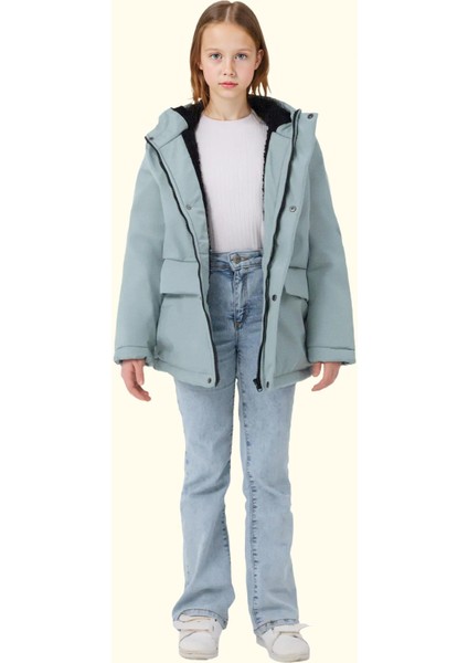 Kız Çocuk Kürklü Su ve Rüzgar Geçirmez Kapüşonlu 3 Kışlık Mont & Kaban & Parka