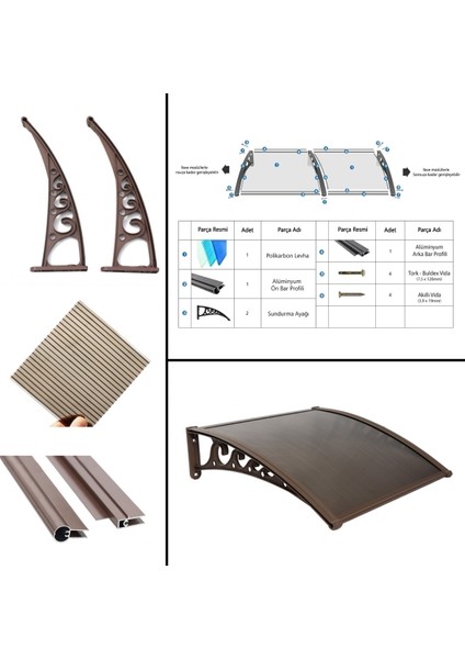 Pratik Sundurma Kapı Pencere Üstü 100X150 cm Kahve 6 mm Bronz Levha modelleri
