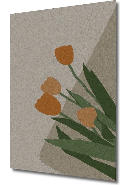 Turuncu Lale Yağlı Boya Görünümlü Modern Sanat Dekoratif Ahşap Tablo Dikdörtgen Tablo modelleri