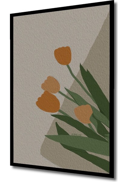 Turuncu Lale Yağlı Boya Görünümlü Modern Sanat Dekoratif Ahşap Tablo Dikdörtgen Tablo indirimleri