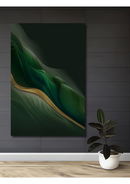 Altın Vurgulu Orman Yeşili Soyut Sanat Ahşap Dekoratif Tablo Dikdörtgen Tablo
