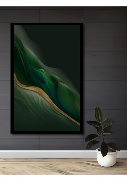 Altın Vurgulu Orman Yeşili Soyut Sanat Ahşap Dekoratif Tablo Dikdörtgen Tablo fiyatları