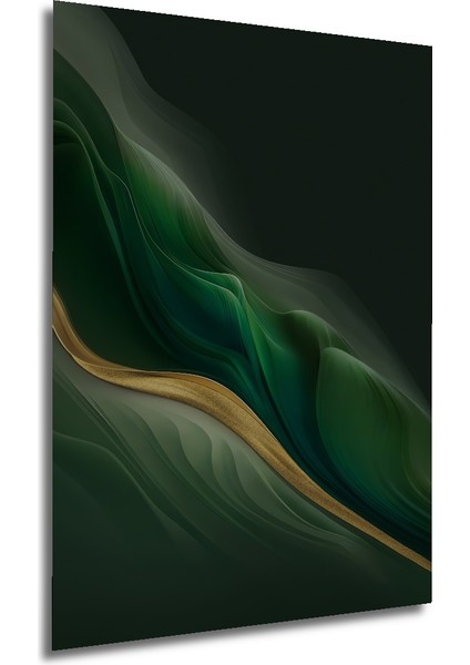 Altın Vurgulu Orman Yeşili Soyut Sanat Ahşap Dekoratif Tablo Dikdörtgen Tablo fırsatları