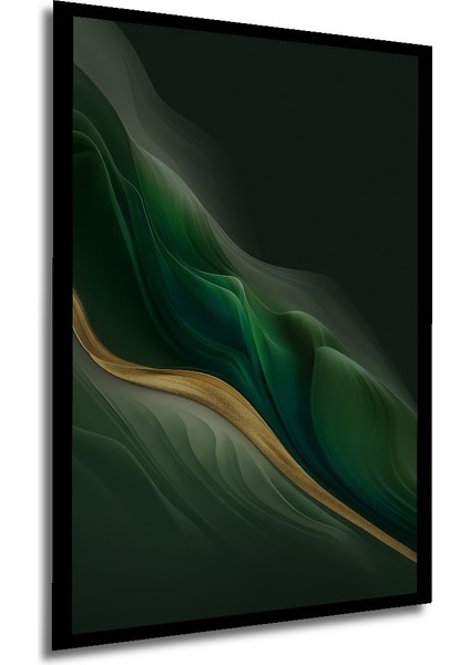 Altın Vurgulu Orman Yeşili Soyut Sanat Ahşap Dekoratif Tablo Dikdörtgen Tablo