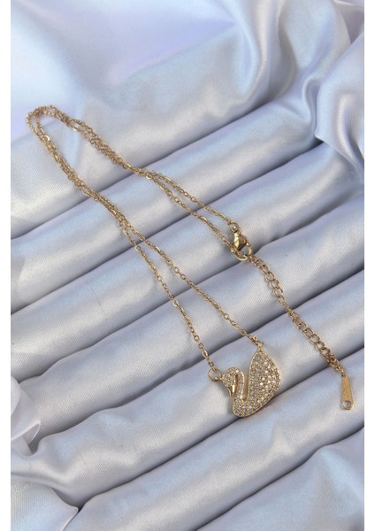 316L Çelik Zincir Altın Renk Zirkon Taşlı Kuğu Kolye - TJ-BKO9149 fiyatları