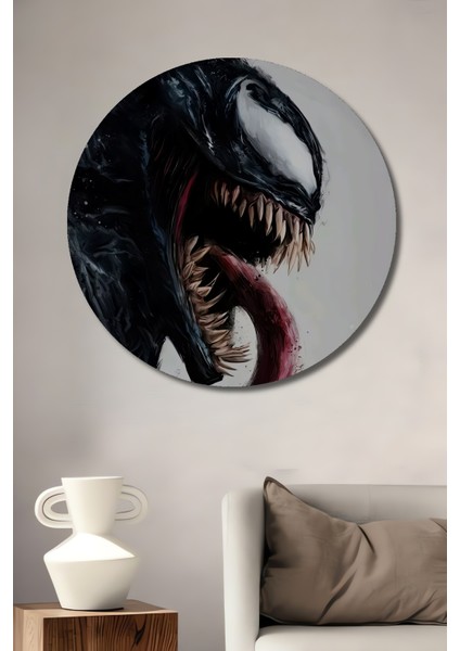 Venom Yağlı Boya Görünümlü Ahşap Dekoratif Tablo Yuvarlak Tablo