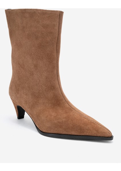Aleo Toprak Süet Hakiki Deri Sivri Burunlu Kadın Kısa Topuklu Bot fiyatları