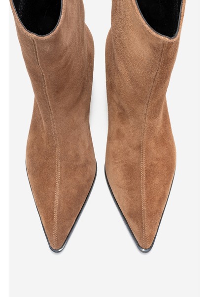 Aleo Toprak Süet Hakiki Deri Sivri Burunlu Kadın Kısa Topuklu Bot indirimleri