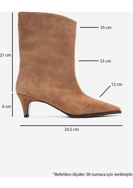 Aleo Toprak Süet Hakiki Deri Sivri Burunlu Kadın Kısa Topuklu Bot