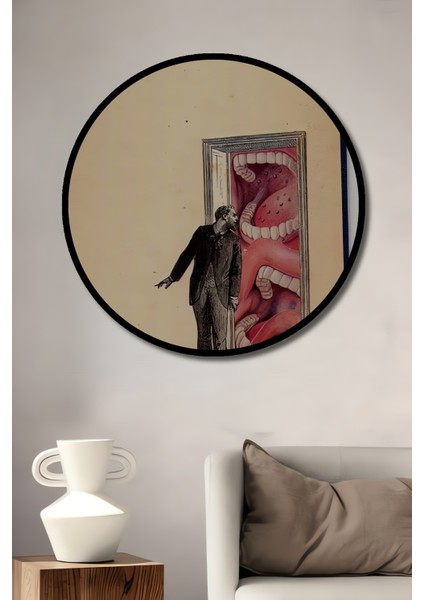 Kara Kalem Görünümlü Korku Kapısı Ahşap Dekoratif Tablo Yuvarlak Tablo fiyatları