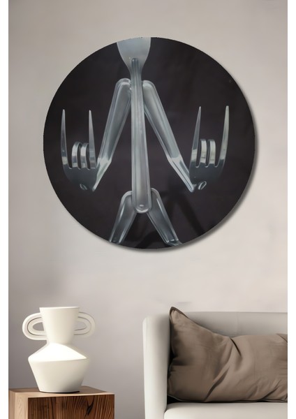 Metalden Adamın Rock Hali Ahşap Dekoratif Tablo Yuvarlak Tablo