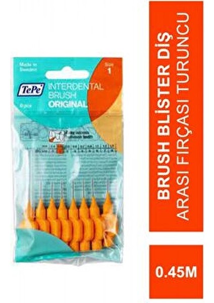 Interdental Brush Blister Diş Arası Fırçası Turuncu 0.45 mm 8'li