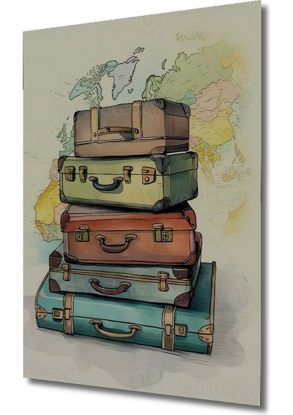 Seyahat Temalı Sulu Boya Görünümlü Ahşap Dekoratif Tablo Dikdörtgen Tablo modelleri