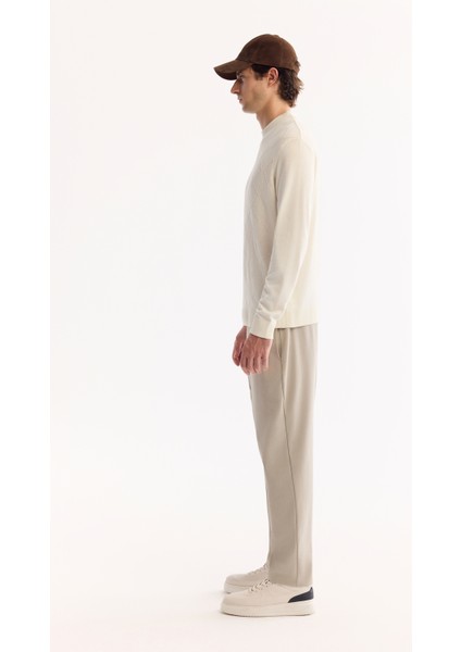 Erkek Ekru Bisiklet Yaka Soft Touch Dokulu Triko Regular Fit Kazak A52Y5028