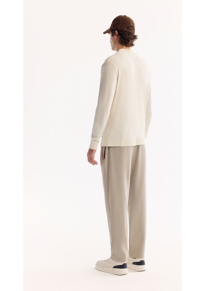 Erkek Ekru Bisiklet Yaka Soft Touch Dokulu Triko Regular Fit Kazak A52Y5028