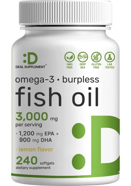 Omega 3 Fish Oil Epa Dha Brain & Heart Support 3,000MG 240 Softgels