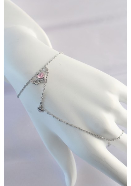 316L Çelik Gümüş Renk Pembe Zirkon Taşlı Kanatlı Kalp Model Şahmeran - Lisinya fırsatları