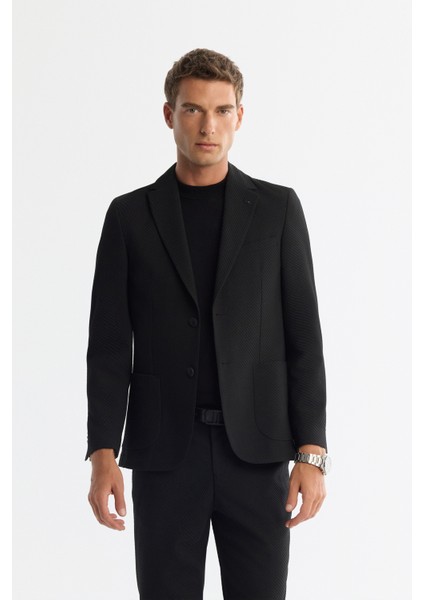 Erkek Siyah Mono Yaka Bi-Stretch Astarsız Blazer Comfort Slim Fit Ceket A42Y4012