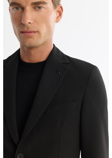 Erkek Siyah Mono Yaka Bi-Stretch Astarsız Blazer Comfort Slim Fit Ceket A42Y4012