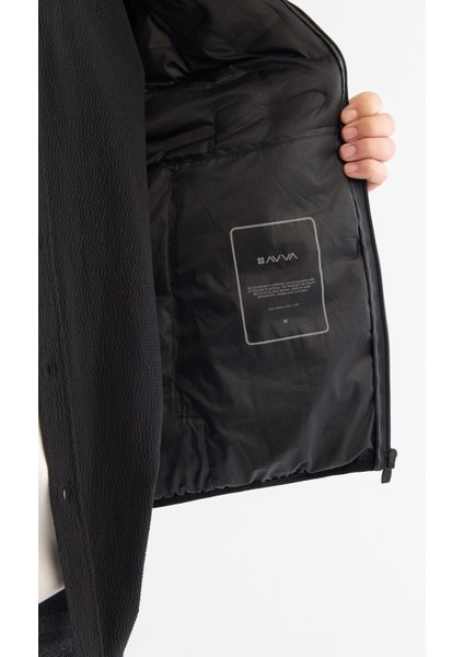 Erkek Siyah Dik Yaka Su İtici Rüzgar Geçirmez Şişme Hafif Comfort Fit Mont A42Y6154