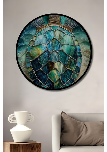 Deniz Kaplumbağası Mozaik Görünümlü Modern Sanat Ahşap Dekoratif Tablo Yuvarlak Tablo fiyatları