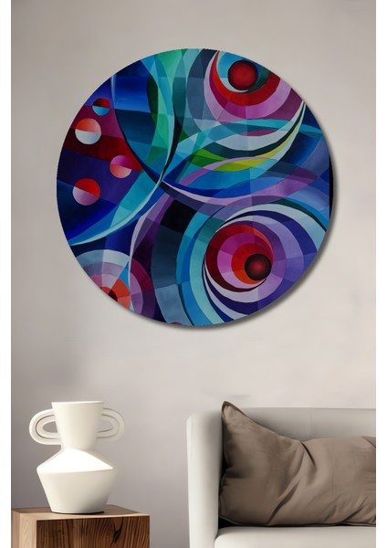 Soyut Sanatın Renk Cümbüşü Yağlı Boya Görünümlü Ahşap Dekoratif Tablo Yuvarlak Tablo