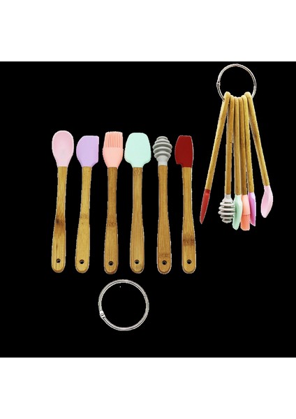 6 Parça Mini Ahşap Saplı Silikon Mutfak Set (K95)