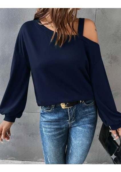 Kadın Uzun Kollu Tek Omuz Askı Detay Salaş Viskon Iki Iplik Bluz fiyatları
