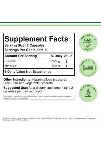 Quercetin With Bromelain 1,200MG Immune Health Men And Women 120 Caps modelleri