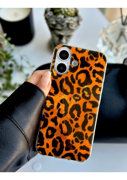 Iphone 16 Uyumlu Parlak Leopar Tasarımlı Silikon Kılıf