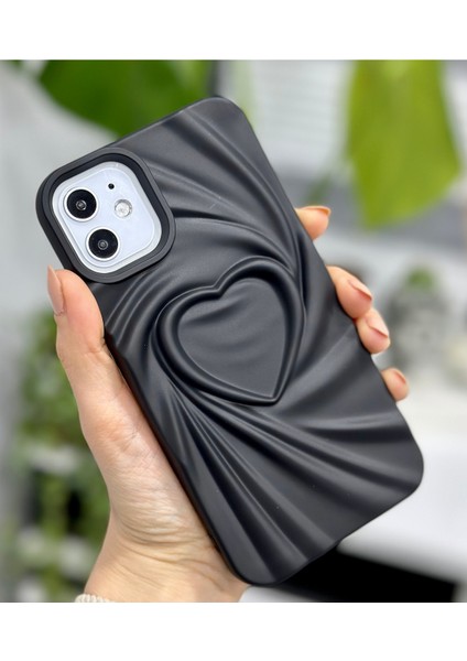 Apple Iphone 11 Uyumlu 3D Mat Saten Kalp Kabartma Desenli Darbe Önleyici Silikon Kılıf