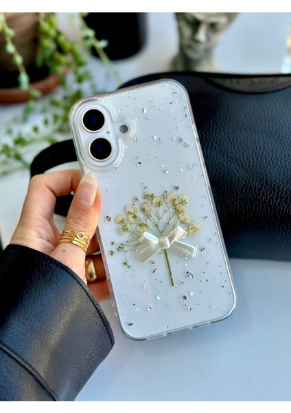 Iphone 16 Uyumlu 3D Buket Simli Çiçek Tasarımlı (Gerçek Çiçek) Oyuncaklı Silikon Kılıf fiyatları