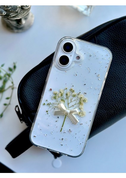 Iphone 16 Uyumlu 3D Buket Simli Çiçek Tasarımlı (Gerçek Çiçek) Oyuncaklı Silikon Kılıf modelleri