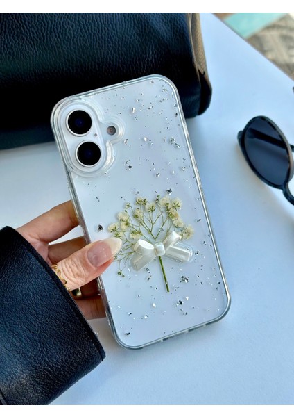 Iphone 16 Uyumlu 3D Buket Simli Çiçek Tasarımlı (Gerçek Çiçek) Oyuncaklı Silikon Kılıf fırsatları