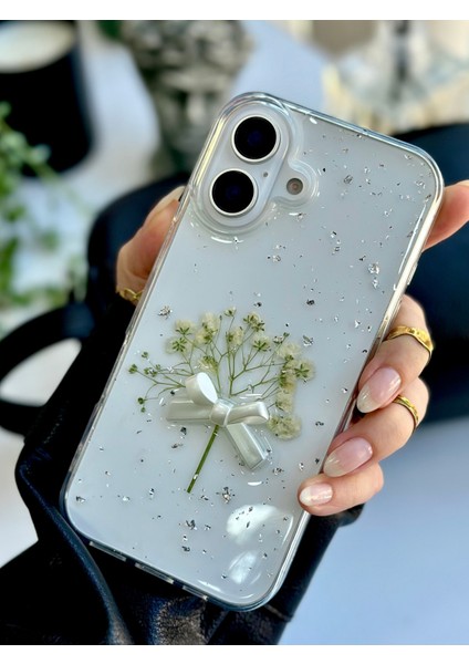 Iphone 16 Uyumlu 3D Buket Simli Çiçek Tasarımlı (Gerçek Çiçek) Oyuncaklı Silikon Kılıf indirimleri