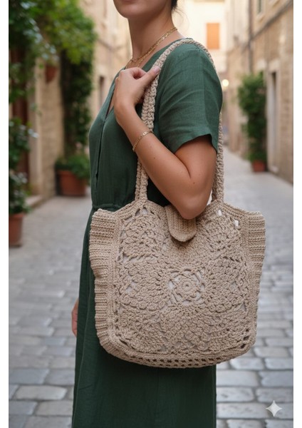 El Yapımı Büyük Boy Motifli Kadın Kol Çantası