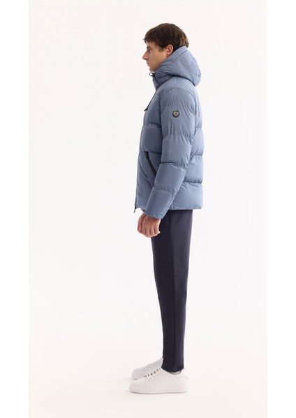 Erkek İndigo Kapüşonlu Su İtici Rüzgar Geçirmez -5°C Dayanıklı Şişme Comfort Fit Mont B006046